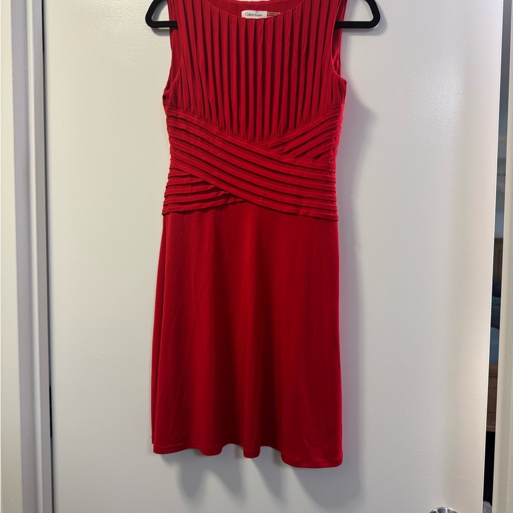Calvin Klein Red Ribbed Sheath Cocktail Dress